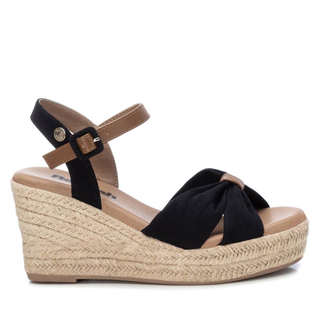 REFRESH / sandalia sra textil combinado negro / CAJA DE 8 PARES